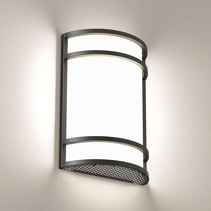LED Indoor Wall Mount Light Fixture, Matte Black Wall Sconce Lighting, 3000K 4000K 5000K Adjustable, Half Cylinder Hallway Light Fixture for Living Room Bedroom Porch