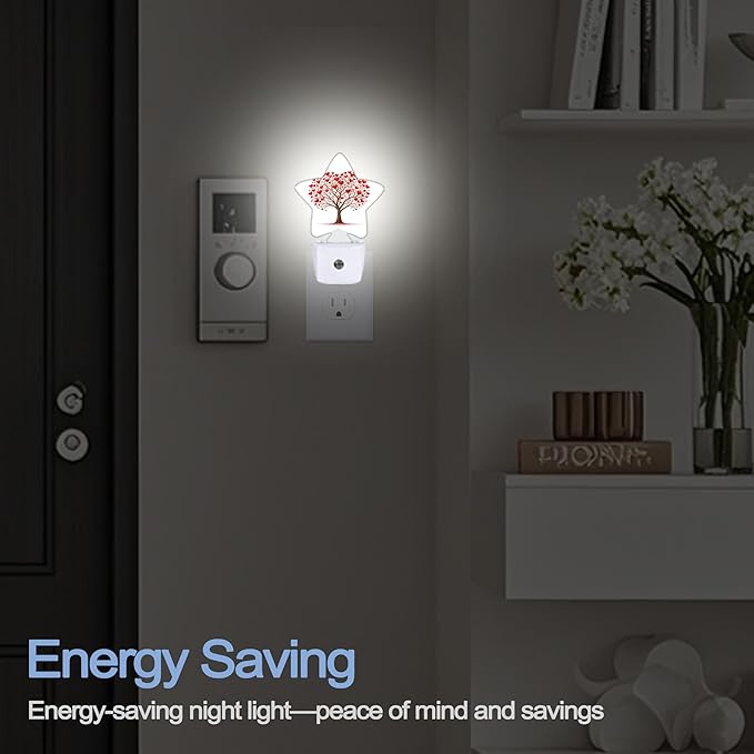 Tree of Love Night Light,Red Love Heart Plug-in Star Night Lights with Dusk-to-Dawn Sensor for Bedroom,Bathroom,Living Room Sleep Friendly Lamp for Women Girls Boys Gift,0.5W
