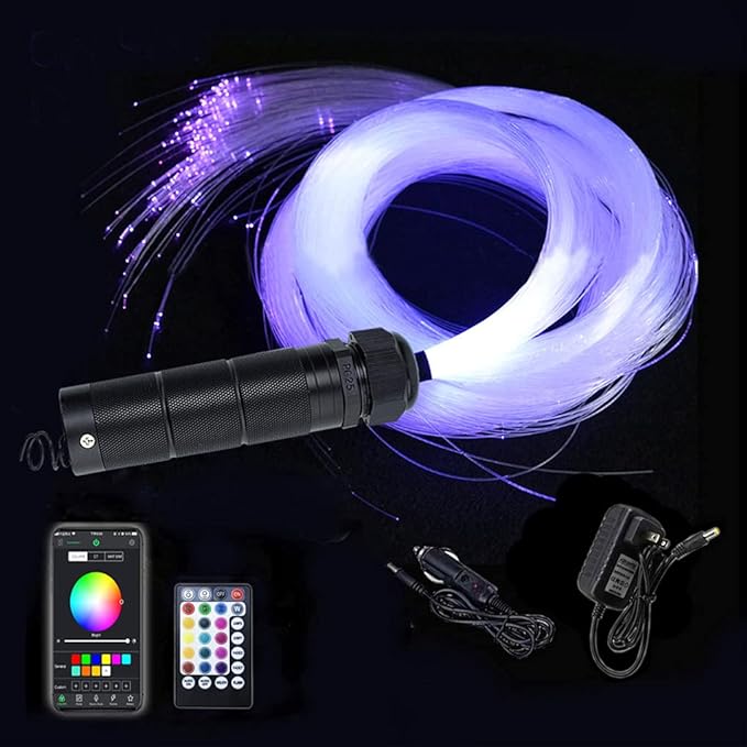 AZIMOM Car Use Bluetooth 6W RGBW LED Fiber Optic Lights Star Ceiling Light Kit APP Remote Controller 450pcs 0.03in 6.5ft Optic Cable Music Mode Sensory Lighting Indoor Home Interior Decoration