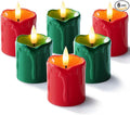 Homemory 2" x 2" Green & Red Timer Flickering Flameless Candles, 400+ Hour Battery Operated Votive Candles, 6Pack 3D Wick Electric Fake Candles for Party, Christmas, Halloween and Festival Celebration