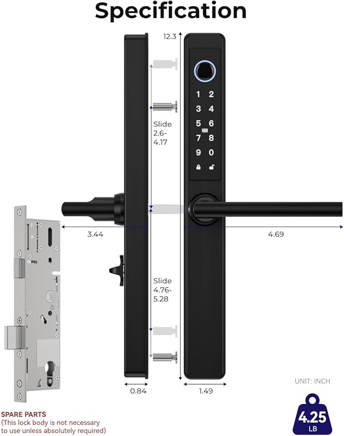 Electronic Smart Door Lock Fingerprint Door Lock with Keypad，Smart Lock for Front Door Children Proof IC Card, App Control & Mechanical Key