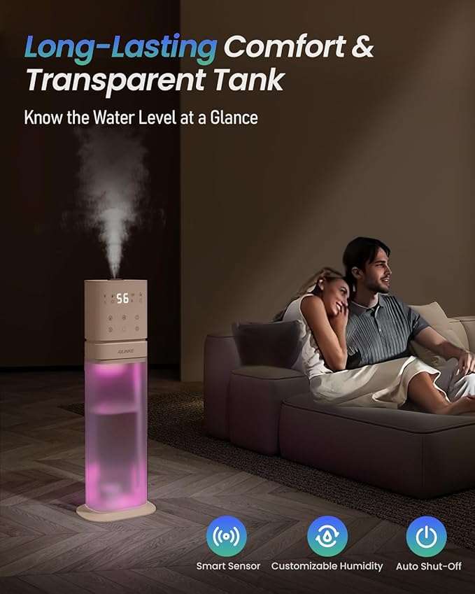 Smart Humidifier Large Room, 2.1Gal/8L Humidifiers for Bedroom with Extended Tube&Night Light, Whole House Cool Mist Humidifiers, WIFI App&Voice Control, Home/Kids/Baby, Pale Pink