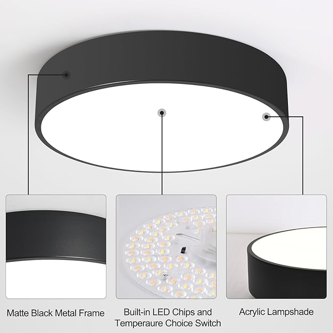 Flush Mount LED Ceiling Light, Dimmable 5CCT Modern Round Close to Ceiling Lighting Fixtures, Minimalist Black Ceiling Lamp,15.8 Inch
