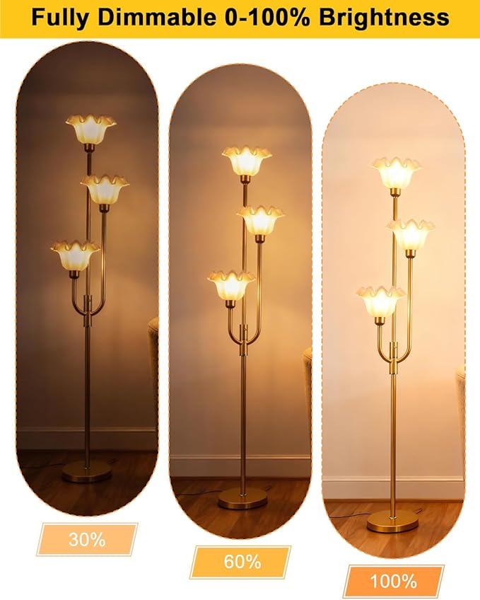 Lightdot 66IN Flower Floor Lamp 3-Lights Vintage Floor Lamps with 3000K Warm White Bulbs for Wedding Party Modern Tall Standing Lamp for Living Room/Bedroom/Sofa Beside/Corner Decor
