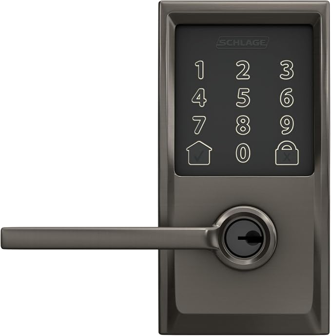 Schlage Encode Smart Wi-Fi Lock with Lever Handle, Touchscreen Keypad, Keyless Entry Door Lock, App Control, Alexa, Google Home and Airbnb Compatible, Black Stainless, FE789WB CEN 530 LAT