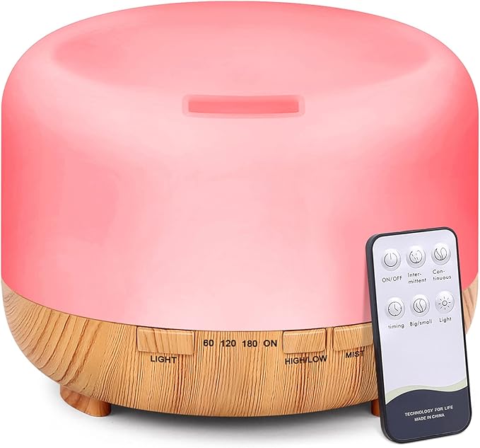 Essential Oil Diffuser Aromatherapy Humidifier: 500ml Grain Ultrasonic Aroma Air Vaporizer for Large Room Quiet Mist Humidifiers Remote Control for Small Baby Bedroom Home, Yellow, (Diffuser-Yellow)