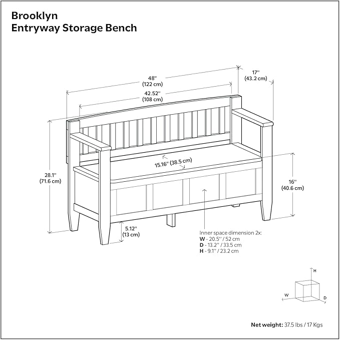 SIMPLIHOME Brooklyn Entryway Storage Bench - 48 inch Wide Solid Wood Storage Seat in Aged Grey, Contemporary Bench for Entryway or Living Room with Lift-Up Lid and Slatted Backrest