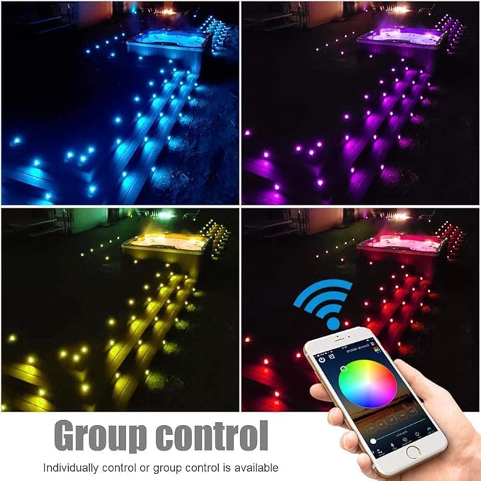 Sumaote LED Deck Lights Kit, 20pcs Φ1.22 WiFi Wireless Smart Phone Control Low Voltage Recessed RGB Deck Stair Lights Waterproof Outdoor Step Yard Path Landscape Decor