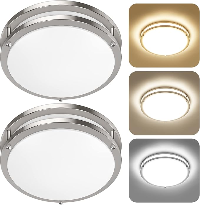 2-Pack 36W LED Ceiling Light Fixture (450W Equiv), 12IN Modern Flush Mount Ceiling Lights, Dimmable Ceiling Lamps Super Bright 3200LM, 3000K/4000K/5000K Adjustable for Bedroom Kitchen Bathroom Hallway