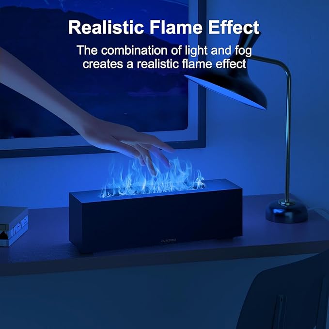 Flame Diffuser for Essential Oils - 200ml Ultrasonic Aroma Diffusers with 7 Color Flame Light Aromatherapy Diffuser & Cool Mist Humidifier for Home, Office, Bedroom, Type-c Cable, Auto-Off Protection