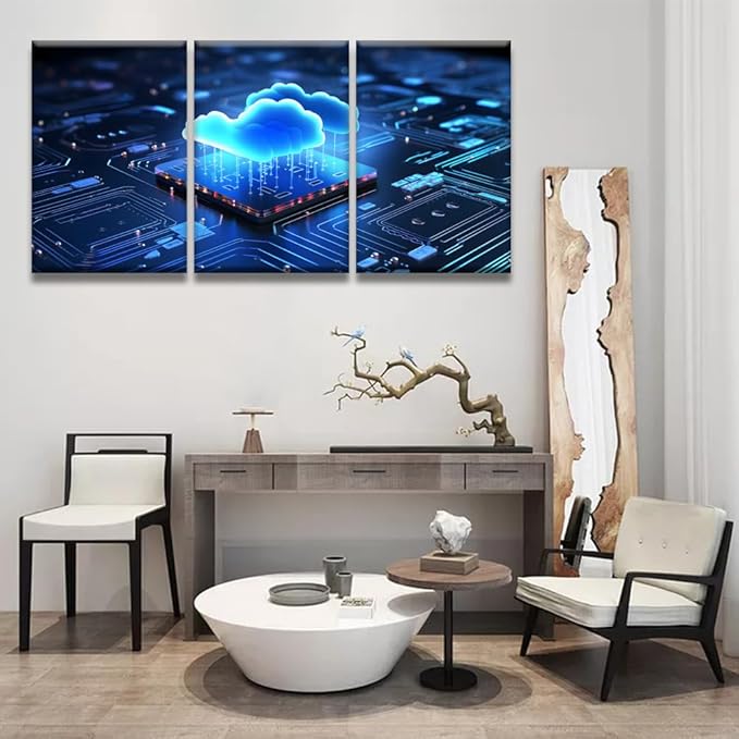 LSIUHWUWI 3 Panel Modern Wall Art Capturing the Essence of Cloud Computing Pictures Print on Canvas Wall Art for Bedroom Living Room Home Office Wall Decorations Framed Ready to Hang 16x24inchx3