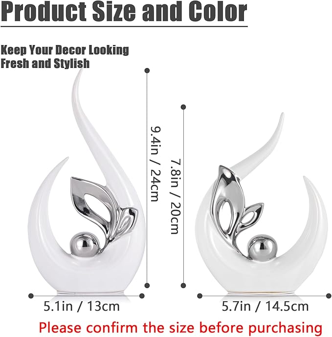 XMGZQ White and Silver Ceramic Statues for Home Décor Accents,Abstract Art Mid Century Modern Decor,Elegante Centerpiece Table Decorations,Sculpture for Entryway,Tv Stand,Mantel,Coffee Table