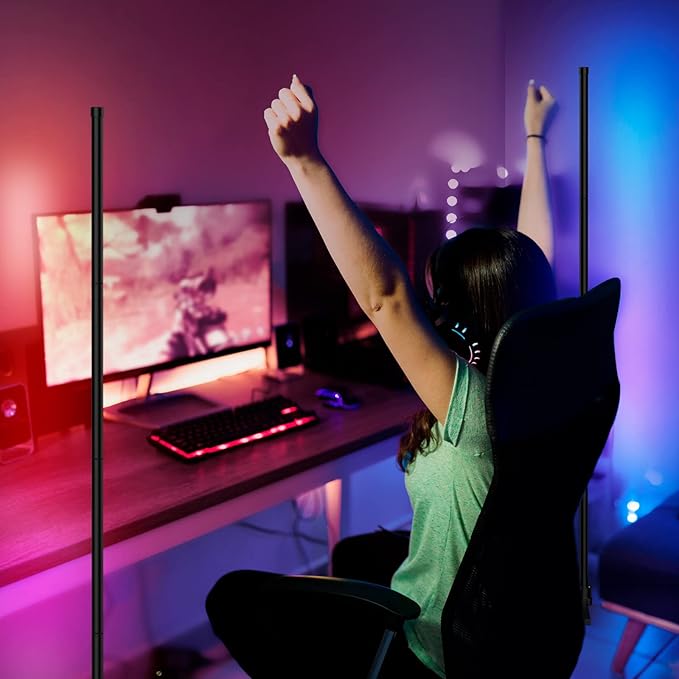 Generic RGB Corner Floor Lamp, Smart WiFi App Control, DIY Mode, Music Sync, Timer Setting, LED Corner Lamp for Bedroom, Living Room, TV, Game Room - Right Angle Base