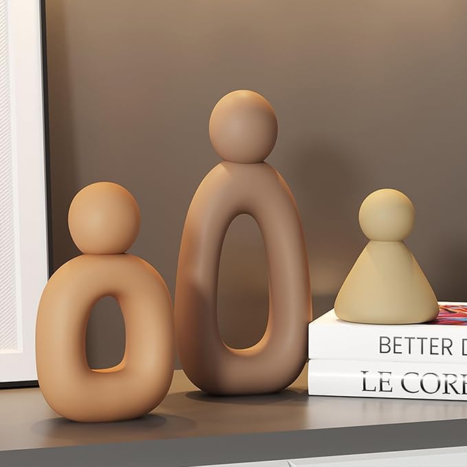 suruim Abstract Family of 3 Figurines Modern Sculptures Home Decorative Accents TV Stand Decor Bookshelf Knick Knacks Gifts for Shelves Entry Way Statues for Home Decor Living Room(White)
