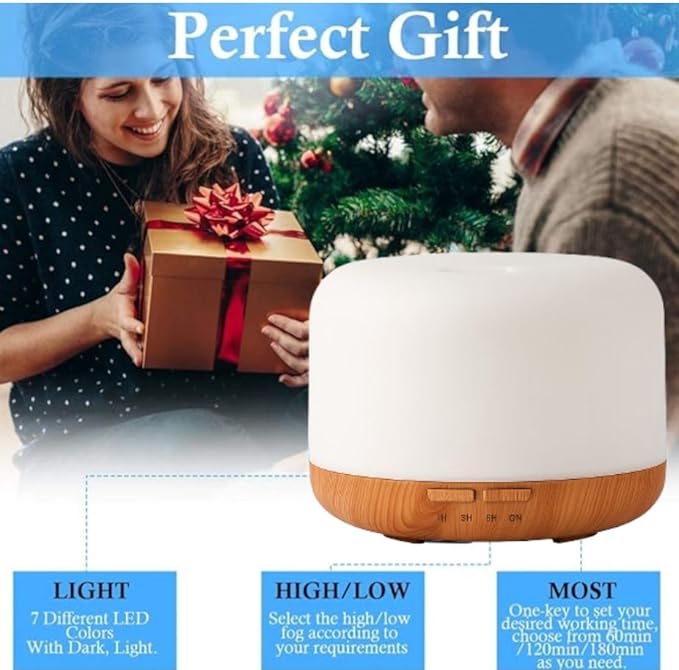 Air Humidifier & Aroma Diffuser with LED Lights Home Fragrance Room Decor Essential Oil Diffuser Humidifiers for Bedroom Car Air Freshener(White/Dark Wood)