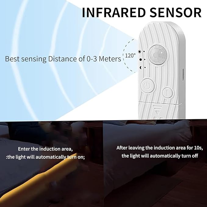 5V Motion Sensor Dimmable USB Rechargeable COB LED Strip Lights,Built-in 1500mAh Battery,Three Modes,9.84FT/3M,Natural White 4000K,320LEDs/M,Night for Closet,Wardrobe,Bed,Stairs,Kitchen