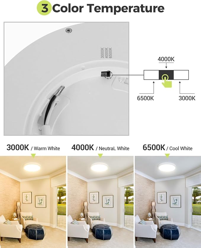 2PACK LED Flush Mount Ceiling Light Fixture White, 9Inch 24Watt, 3000k/4500k/6000K Ceiling Light, Ultra Slim Flush Mount LED Ceiling Lamp for Bedroom, Living Room, Kitchen, Hallway