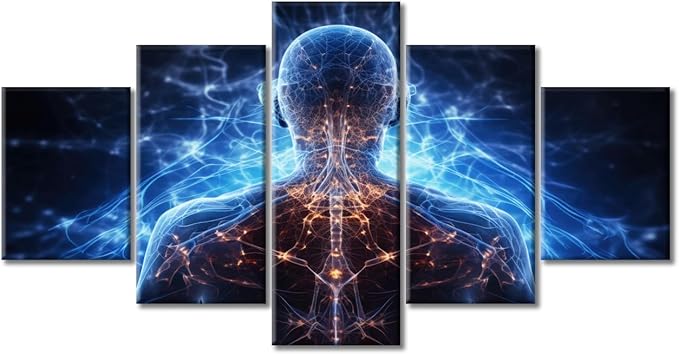 Artificial Intelligence Concept Wall Paintings for Living Room Brain Neural Human Head Pictures Print On Canvas Men Boys Bedroom Wall Decor Office Wall Art Posters Framed Ready to Hang (60"Wx32"H)