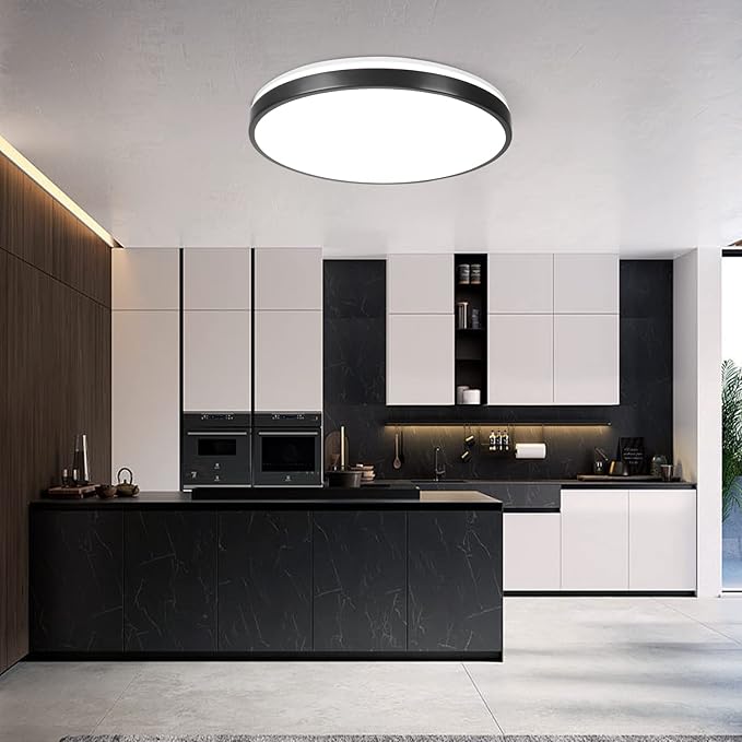 HOREVO 24W LED Ceiling Lamp Black Flush Mount Ceiling Light Fixture with Bluetooth Speaker with Remote Control,RGB Color Changing Light for Bedroom,Living Room,Kid's Rooms,Kitchen.(Need Wired)