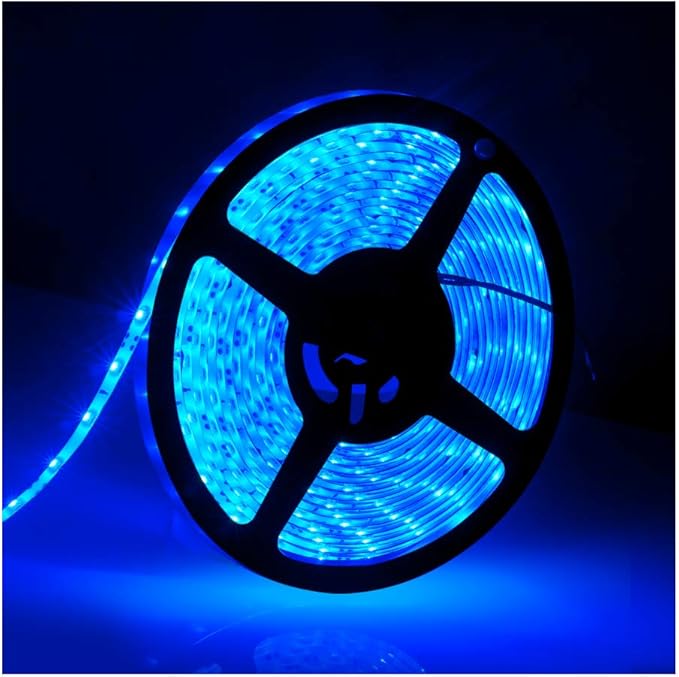 IP65, 12V Waterproof Flexible LED Strip Light（Power Cord not Included）, 16.4ft/5m Cuttable LED Light Strips, 300 Units 3528 LEDs Lighting String, LED Tape(Blue) Power Adapter not Included