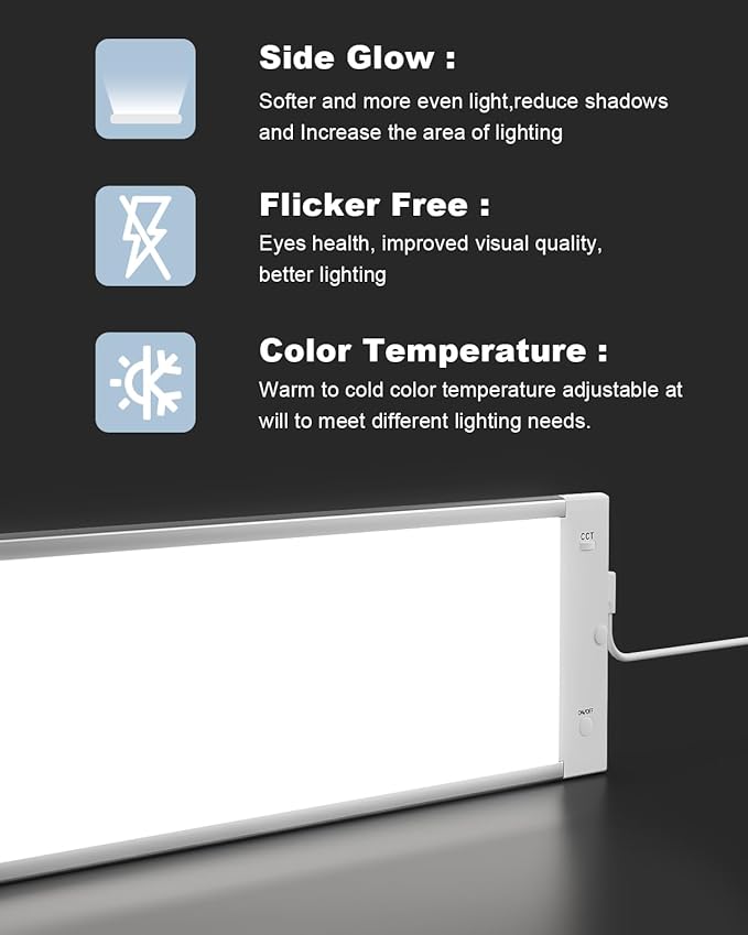 MYPLUS LED Under Cabinet Lighting Kit, 5 Color Temps Kitchen Light Under Cabient with Mesh APP DIY Control, 14W ETL Listed Power and Bright 920Lumen, Linkable LED Lighting 2 * 16 inch Panels