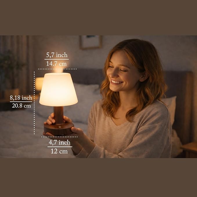 Cordless Table Lamp, Rechargeable Table Lamp, Waterproof Shower Lamp, 5200mAh Small Table Lamps, 3-Color Dimmable Touch Light, Portable Outdoor and indoor table lamp, Bedside night light (Dark Wood)