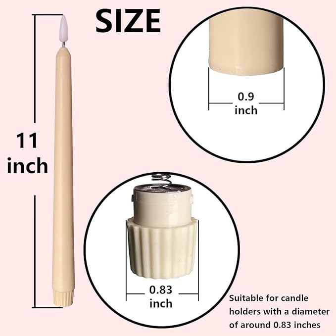 NONNO & ZGF 10 Pack Flameless Taper Candles, Ivory Wax Coverd, 11-Inch, LED Battery Flickering Bright Candle with 2 Remote Controls, Timer, for Wedding, Family Dinner, Party, Festive or Home Decor