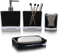 4-Piece Sleek Black Acrylic Bathroom Accessories Set — Soap Dispenser, Toothbrush Holder, Soap Dish & Mouthwash Cup, Vanity Countertop Organizer for Modern Black Bathroom Decor