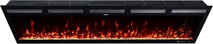 Modern Ember Vibrance 72 Inch Smart Linear Electric Fireplace Insert - Recessed or Wall-Mount, LED Multi-Flame Colors, Alexa/WiFi Enabled - Remote Included - Crystals