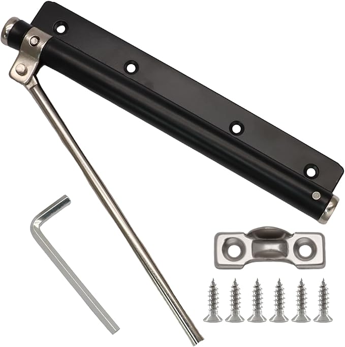 BokWin Automatic Door Closer for Home, Safety Spring Door Closers Adjustable Self Closing Device, Easy to Install with Arm, Screw, Wrench for 5kg (1 Pack, Black)