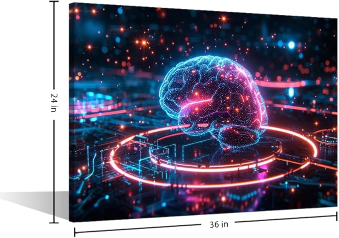 TUMOVO Digital Brain Wall Decor for Living Room Science and Technology Canvas Printing Wall Art Neural Networks Pictures for House Wall Decorations for Bedroom Modern Print 24" Wx36 Hx1 Panel