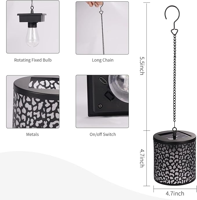 Hanging Solar Lights Outdoor Waterproof: RGB Hanging Lights with S Hooks Decor Iron Art Outdoor Solar Lantern in Garden, Pathway,Yard, Front Door and Landscape (1)