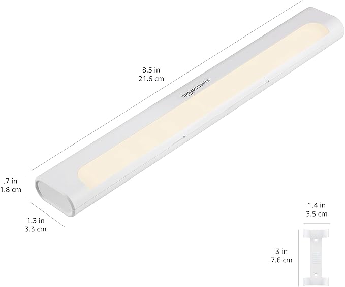 Amazon Basics LED Stick On Lights, Battery Operated, Wireless, 65 Lumens, Portable Light, Under Cabinet Lighting, Closet, Kitchen, 2 Pack, White