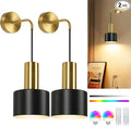 VerRon Rechargeable Battery Operated Wall Sconce Set of Two, Gold & Black Wireless Battery Powered Lights with Dimmable Detachable Bulbs & Remote, Modern Sconces Wall Decor for Bedroom Living Room