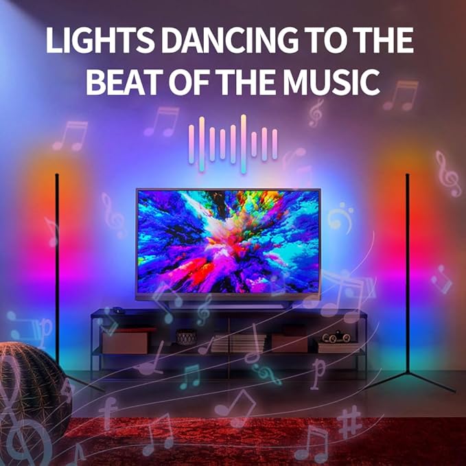 Corner Floor Lamp, 56-in Smart RGB LED Corner Lamp with App & Remote Control, 16 Million Colors Changing LED Floor Lamp with Music Sync, DIY Mode & Timing, Ideal for Bedroom, Living Room & Gaming Room