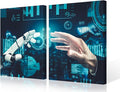 3 Pieces AI Intelligence Pictures for Living Room Robot Wall Decor Painting Artwork Canvas Paitings House Art Posters and Prints Framed Art Ready to Hang, 24" Wx16 H