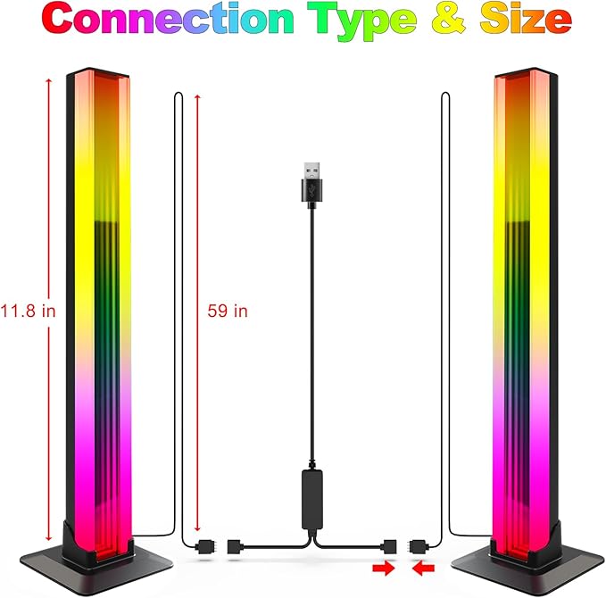RGBW LED Light Strip, Music Sync RGB IC LED Lights Bars, USB Powered Ambient Lighting, Remote Control Color Changing Gaming TV Backlight for Room PC Gaming Monitor Desk(RGB Light Bar)