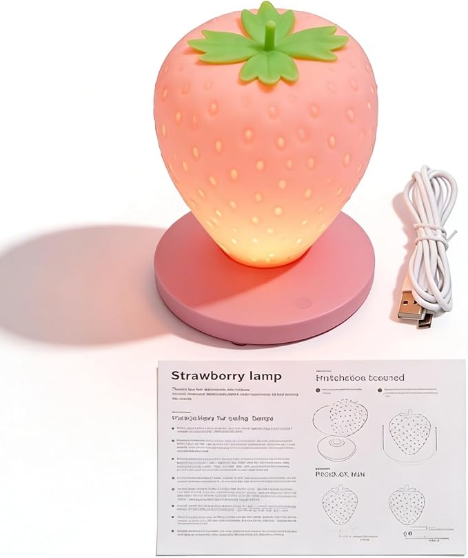 ‌Strawberry Night Light, Cute Silicone LED Touch Strawberry Lamp, USB Rechargeable, 3 Modes Dimmable, Color Changing Bedside Lamp, Valentine's Day, Birthday Gifts