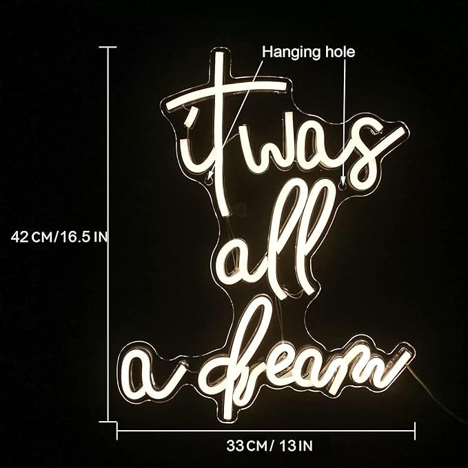 It was All a Dream Neon Signs Pink Led Sign Wedding Neon Lights for Wall Decor USB Powered Switch Dimmable Led Neon Sign for Wedding Decoration Birthday Party Girls Bedroom