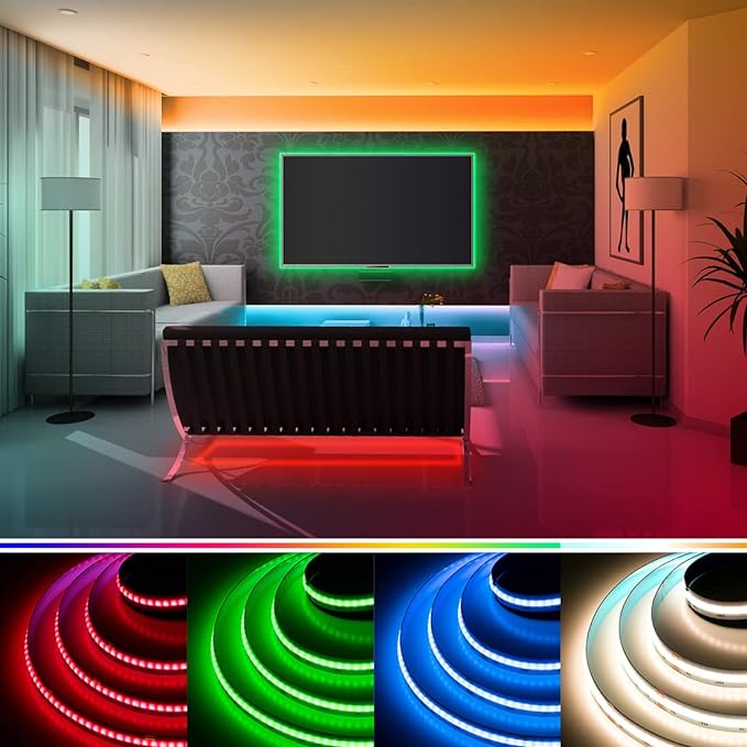 BTF-LIGHTING FCOB COB LED Strip RGBW 3000K 896LED/m 9.8FT DC24V Color Changing Flexible High Density Uniform Light 12mm Width for Home Indoor Decoration(No Adapter or Controller)