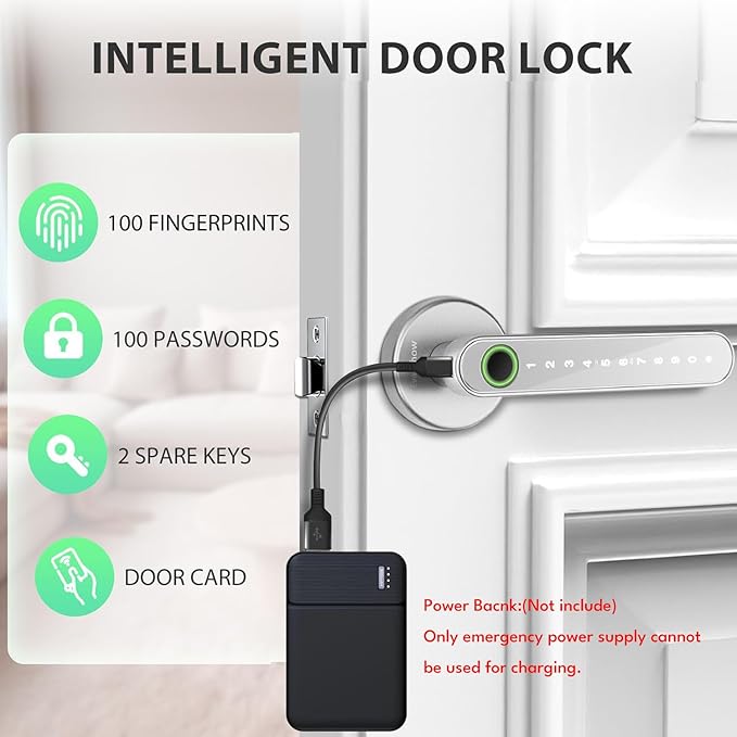 Fingerprint Door Lock Biometric Door Knob with Keypad Keyless Entry, Door Locks for Bedrooms, Home Hotel Office Apartment Silver
