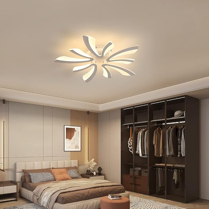 Goeco Modern Ceiling Light, 27.5'' Dimmable LED White Acrylic V-Shaped Flush Mount Ceiling Lights, 3000K/4000K/6500K with Remote Control Ceiling Light Fixture for Living Room, Dining Room, Bedroom