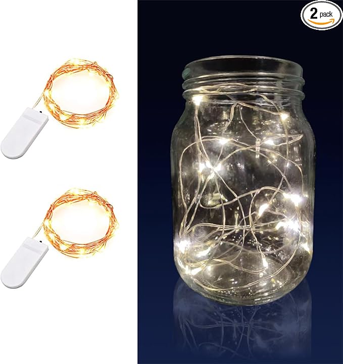 2 Pack Led Fairy Lights Battery Operated String Lights Waterproof Silver Wire 7 Feet 20 Led Firefly Starry Moon Lights for DIY Wedding Party Bedroom Patio Christmas