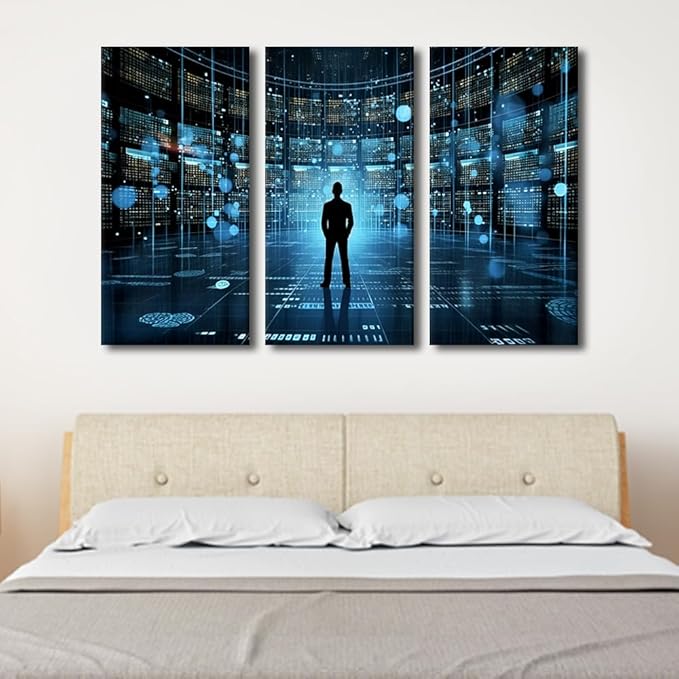 TUMOVO 3 Panel Canvas Wall Art Data Driven Decision Making Big Data Internet of Things Analytics Data Management Pictures Print On Canvas for Home Decorations, Ready to Hang, 60" Wx40 H