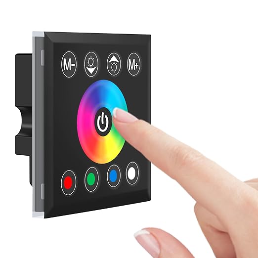 RGBZONE RGBW LED Light Strip Controller, 4 Channels LED Dimmer Controller, Wall- Mounted Touch Panel Dimming Controller for DC12V-24V 16A RGB or RGB+White LED Light Strip(RGBW)