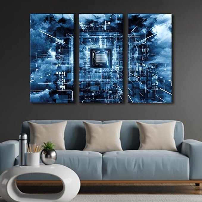 Technology Digital Art Modern Wall Art CPU Concept Abstract Picture Canvas Wall Art Contemporary Artwork Print On Canvas Bedroom Wall Art Pictures for Living Room Framed Ready to Hang(40"Wx60"H)