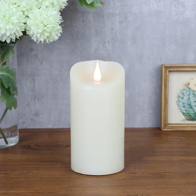Flameless Candles Flickering 3D Moving Flame, Last 1000+ Hours Battery Operated Candles with Timer, Ivory Real Wax Electric LED Pillar Candles for Home Wedding Decoration | 3" x 6"