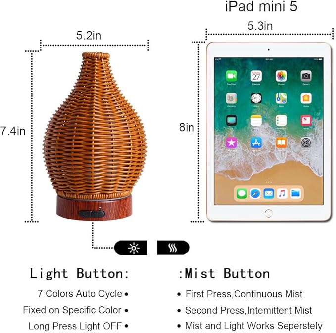 Handwoven Essential Oil Diffuser, Aromatherapy Diffuser for Home Office Decor, Birthday Gifts for Women, Moms and Grandmas Cool Mist Humidifier with 7-Color Lights, Waterless Auto-Off Air Diffusers