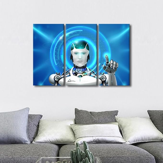 Robot Wall Decorations for Living Room AI Intelligence Posters & Prints AI Wall Art Modern Wall Decor AI Artwork Giclee Gallery-Wrapped Framed Ready to Hang, 36" Wx24 H
