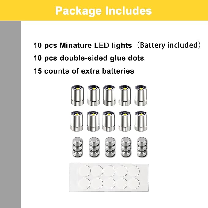 10 Pack Small Spotlight Battery Operated LED Lights, Warm White LED Wireless Miniature Spot Light for Artwork Painting,Jewelry Showcase Display,Closet,DIY Hand Craft (Multi-Color Changing)